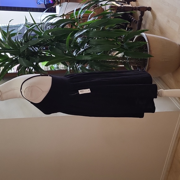 Old Navy Black V Neck Adjustable Spaghetti Strap Cinched Dress 100% Cotton - Picture 6 of 10